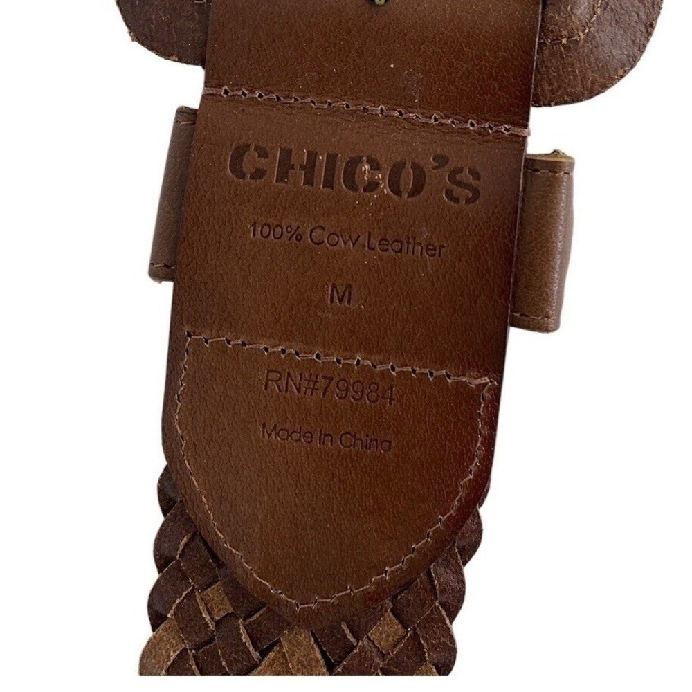 Chico's Leather Woven Belt Size M Brown Large Buckle Womens - Picture 4 of 12